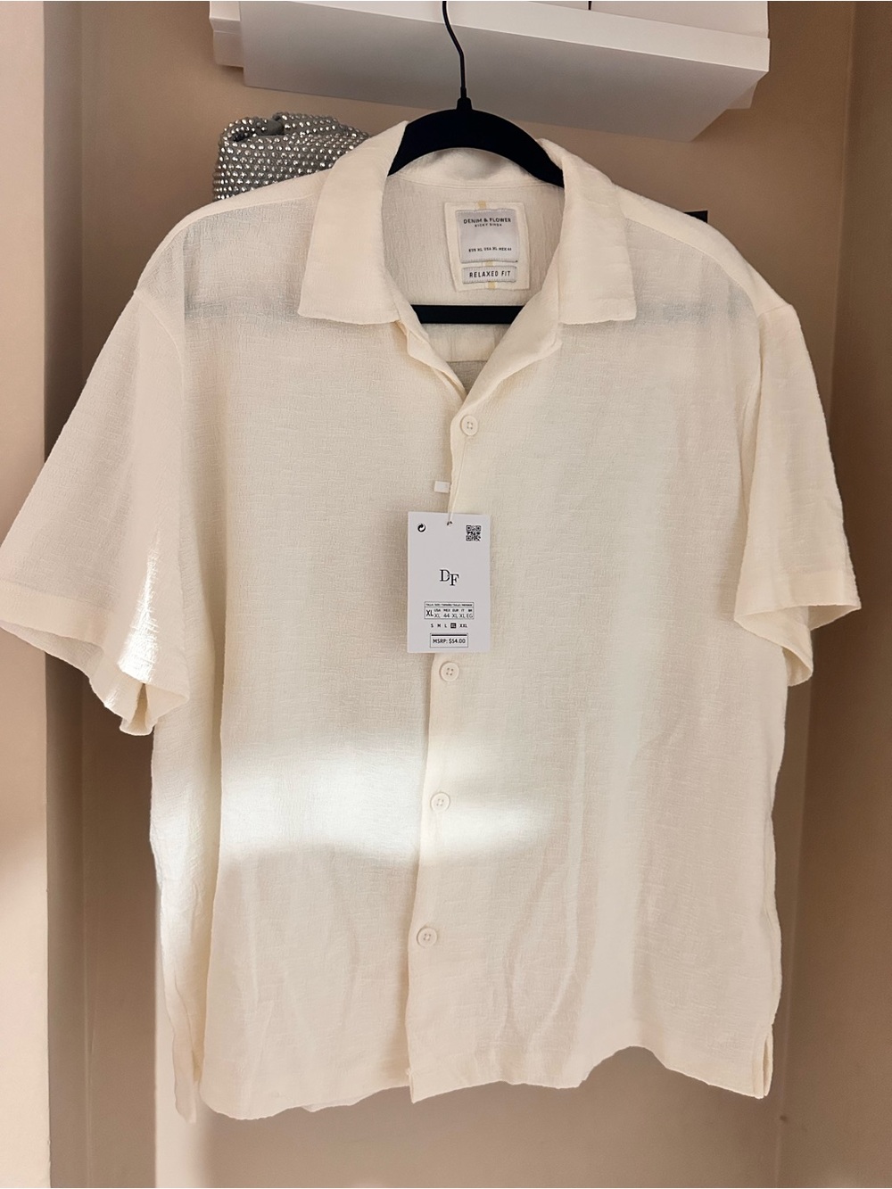 Denim & Flower Cream Short-Sleeve Button-Down Camp Collar Shirt